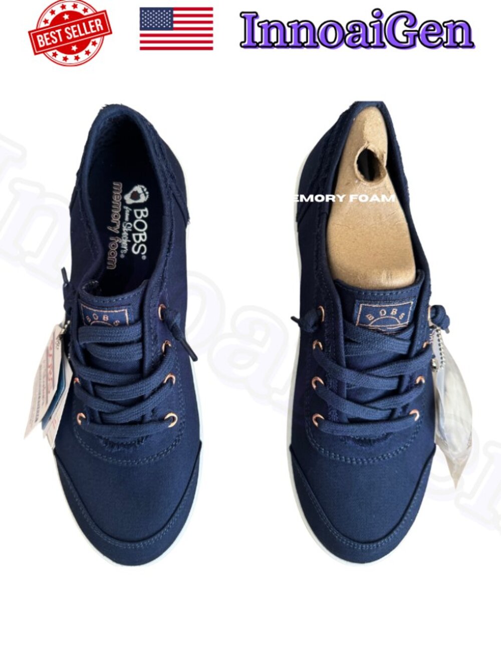 Skechers BOBS B Cute Navy Blue Sneakers Memory Foam Women's 9.5 NEW 33492/NVY